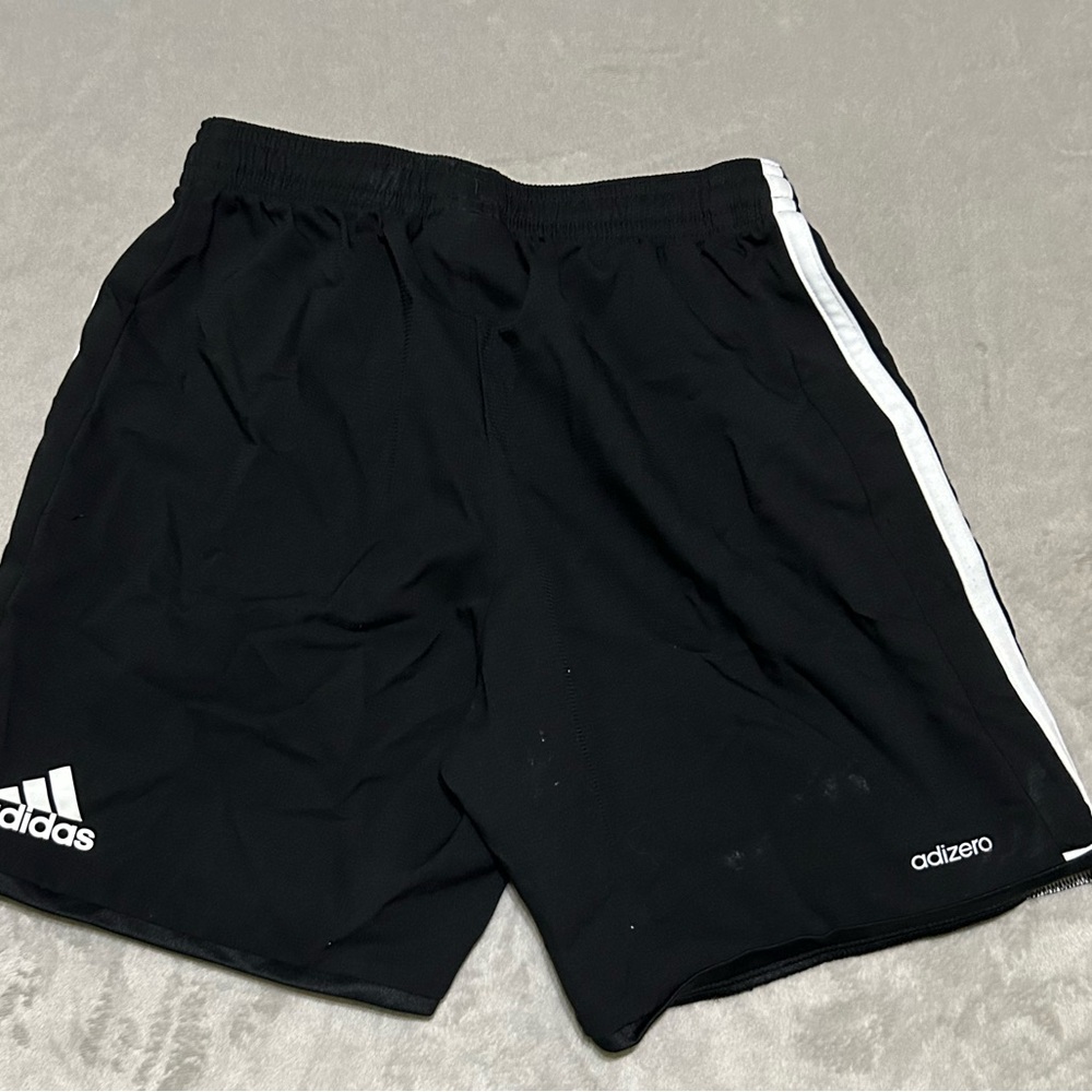 Adidas Kids Black Shorts with White Stripes - Picture 2 of 4